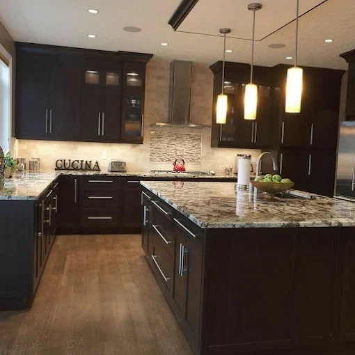 Art Lego LLC custom dark kitchen cabinetry — South Florida